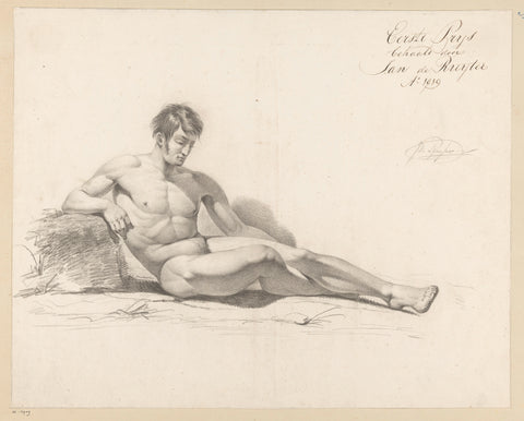 Seated male nude, seen from the side (1st prize 1819), Jan de Ruyter, 1819 Canvas Print