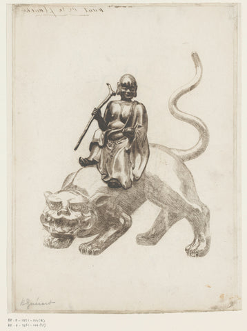 Bronze statue of a Japanese deity (Sennin) on a lion, Henri Charles Guérard, in or before 1883 Canvas Print