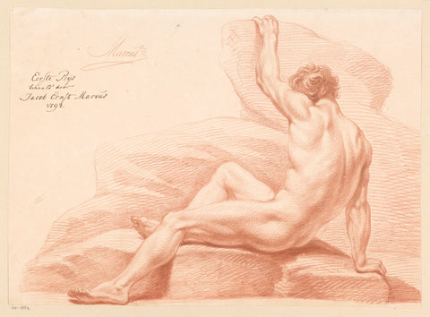 Seated male nude, seen from the side (1st prize 1798), Jacob Ernst Marcus, 1798 Canvas Print