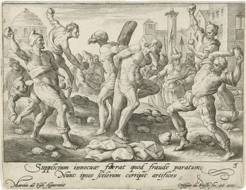 Stoning of the elders, Crispijn van de Passe (I), 1574 - 1637 Canvas Print