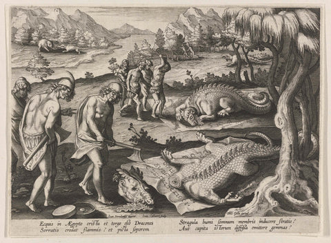 Dragons dead in Egypt, Jan Collaert (II), 1594 - 1598 Canvas Print