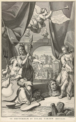 Allegorical title plate with offering the keys, 1751, Jacob Folkema, 1753 Canvas Print