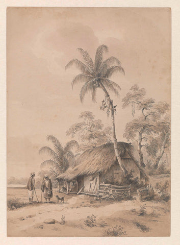 Hut with two persons and a dog, Hendrik Huygens, after 1849 - before 1851 Canvas Print