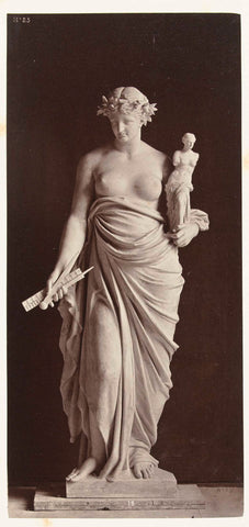 Marble statue of a woman with a statue in her left hand, in her right hand she carries a compass and a ruler., Louis-Emile Durandelle, c. 1878 - 1881 Canvas Print