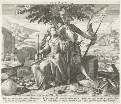 Spain with Juno and Mars, Raphaël Sadeler (I), 1588 - 1595 Canvas Print