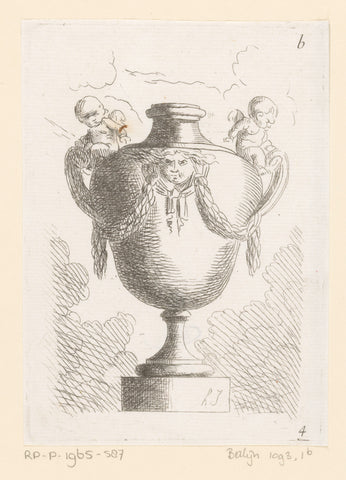 Vase with putti and mask, anonymous, 1770 - 1780 Canvas Print