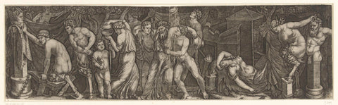 Bacchanal with drunken Bacchus and satyrs and maenads, Marcantonio Raimondi, 1510 - 1527 Canvas Print