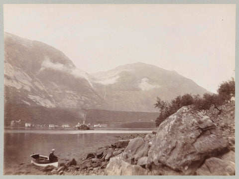 Norwegian mountain landscape with coastal town, Paul Güssfeldt (attributed to), 1889 Canvas Print