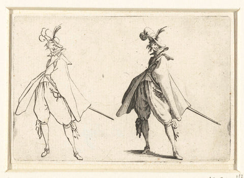 Tweemaal dezelfde man met mantel en zwaard, van voren gezien, Jacques Callot, 1621 Canvas Print