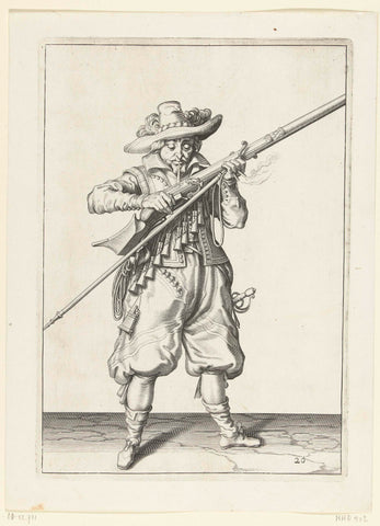 Soldaat die kruit van zijn musket blaast, Jacob de Gheyn (II) (workshop of), 1597 - 1607 Canvas Print