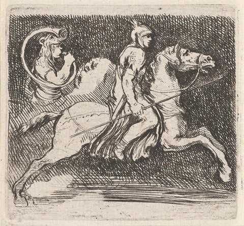 Horseman with lance on horseback and a trumpeter, Stefano della Bella, 1620 - 1664 Canvas Print