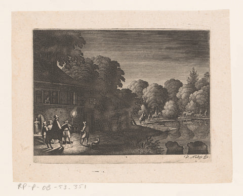 Nightly departure at an inn, Matthäus Merian (I), 1603 - 1650 Canvas Print