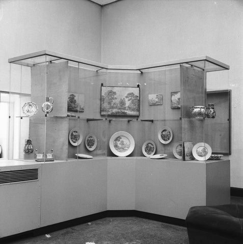 Display case with ceramic objects, c. 1959 Canvas Print