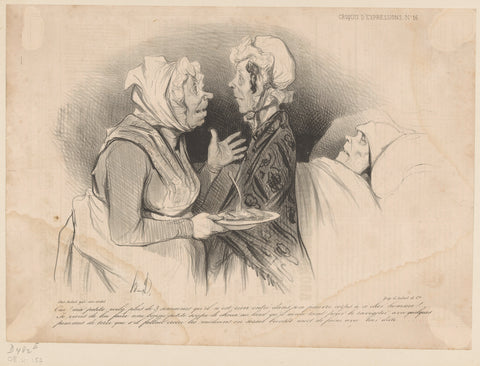 Two women talk about a sick man, Honoré Daumier, 1838 Canvas Print