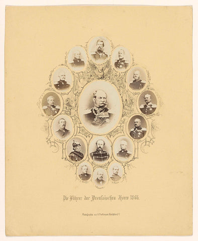 Portrait of King Wilhelm I of Prussia, surrounded by smaller portraits of Bismarck and generals, H. Prothmann, 1866 Canvas Print