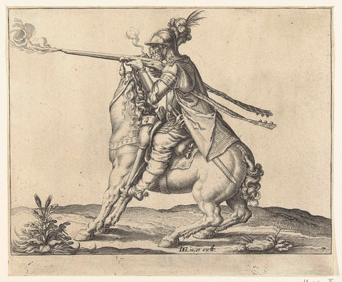 Horseman firing a shot with a harquebus, Jacob de Gheyn (II) (workshop of), 1640 Canvas Print