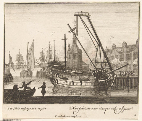 The installation of the masts on the ship, plate no. 6, c. 1700, Sieuwert van der Meulen, 1690 - 1710 Canvas Print