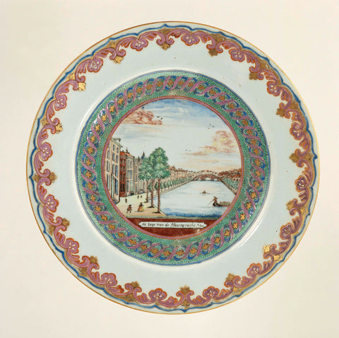 Plate with an image of the Golden Bend in the Herengracht, Amsterdam, anonymous, c. 1774 Canvas Print