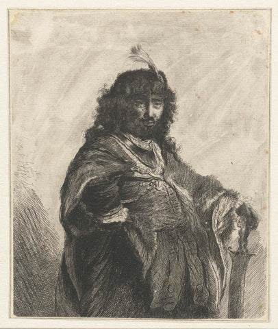 Self-portrait (?) with plumed cap and lowered sabre, anonymous, after 1634 Canvas Print