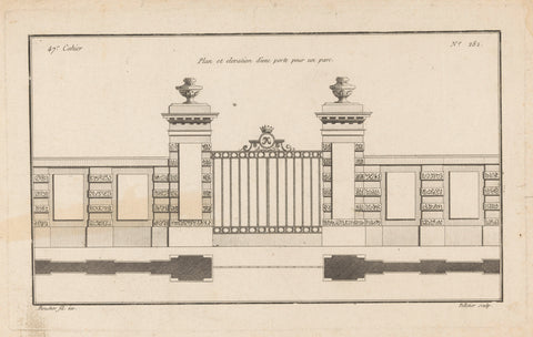 Gate with fencing and vases, Jean Pelletier, 1772 - 1779 Canvas Print