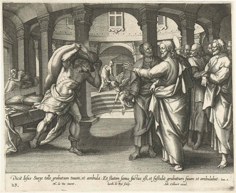 Healing of the man by the bath of Betesda, Jacques de Bie, 1598 - 1618 Canvas Print