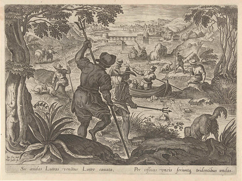 Hunt for otters, Philips Galle, 1578 Canvas Print