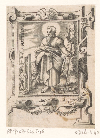 Saint Matthew in a roll frame, Virgil Solis, 1568 Canvas Print