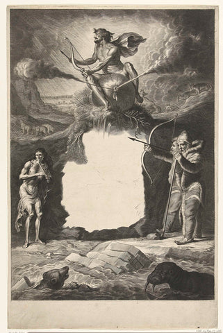 Mannelijke god, mogelijk Aeolus, zittend op met lucht gevulde blaas waar wind uit waait en bewoners en dieren op de Noordpool, Cornelis van Dalen (II), 1665 Canvas Print