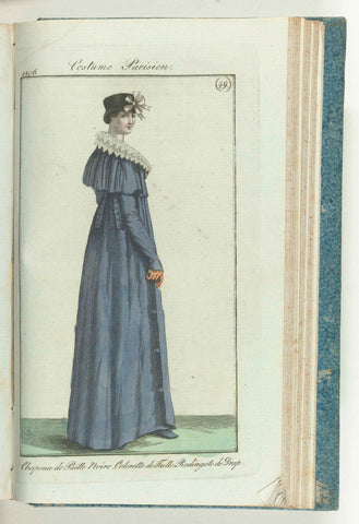 Journal des Dames et des Modes, editie Frankfurt 1 December 1806, Costume Parisien (49): Chapeau de Paille Noire. Colerette de Tule. Redingote de Drap., anonymous, 1806 Canvas Print