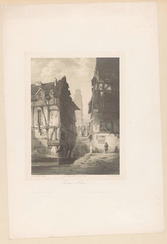 View of houses and the cathedral in Rouen, Hubert Clerget, 1840 Canvas Print