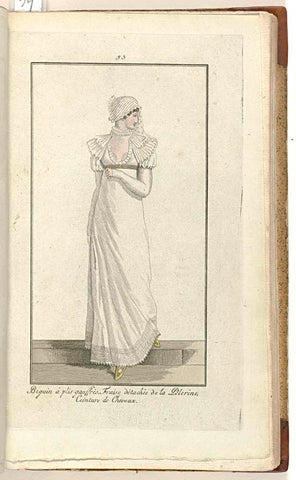 Elegantia, or magazine of fashion, luxury and taste for ladies, August 1808, No. 53: Beguin á plis gauffrés..., anonymous, 1808 Canvas Print