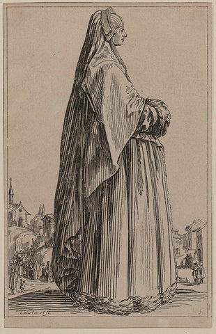 Lady with mourning veil and mave, seen on the right, Jacques Callot, 1700 - 1799 Canvas Print