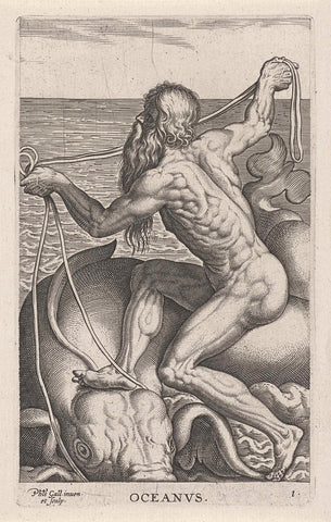 Sea god Oceanus, Philips Galle, 1586 Canvas Print