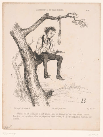 Man is about to hang himself on a tree, Honoré Daumier, 1840 Canvas Print