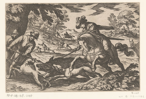 Hunting of wild boars, Antonio Tempesta, 1595 Canvas Print