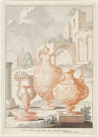 Landscape with ruins and vases, anonymous, 1688 - 1698 Canvas Print