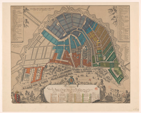 Map of Amsterdam with division into regiments and civilian districts, Pieter Hendricksz. Schut (possibly), 1669 - 1673 Canvas Print