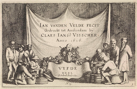 Figures in barrels and baskets, Jan van de Velde (II), 1728 - 1761 Canvas Print