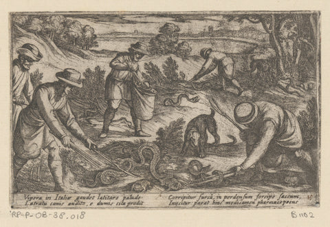 Hunters catch snakes, Antonio Tempesta, 1602 Canvas Print