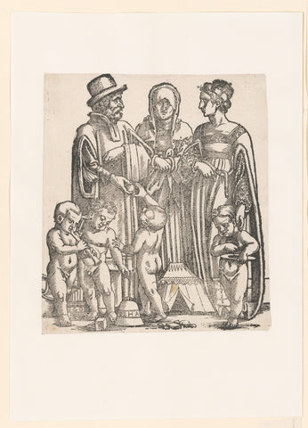 Lamech with his wife and children, anonymous, 1530 Canvas Print