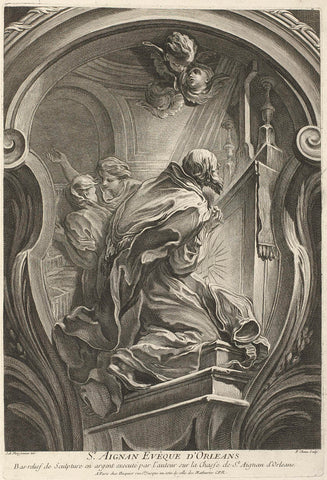 Sculptuur van H. Aignan, bisschop van Orléans, Pierre Chenu, Juste Aurèle Meissonnier, 1738 - 1749 Canvas Print