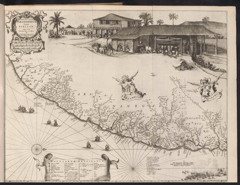 Map of the coast of Pernambuco at the island of Itamaracá, 1647, Salomon Savery, 1645 - 1647 Canvas Print