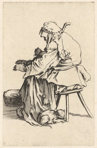 Sitting beggar with two cats by a cauldron with hot coals, Jacques Callot, 1622 - 1623 Canvas Print