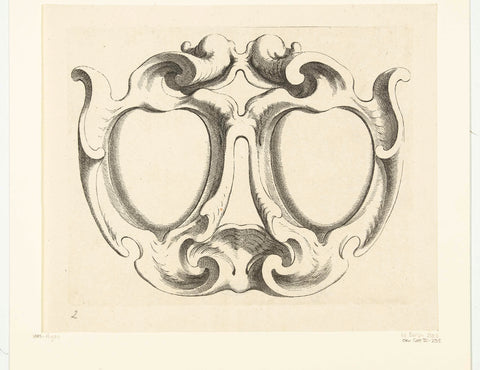 Wide cartouche with two heart-shaped compartments, Johannes Lutma (1624-1689), c. 1653 - c. 1655 Canvas Print