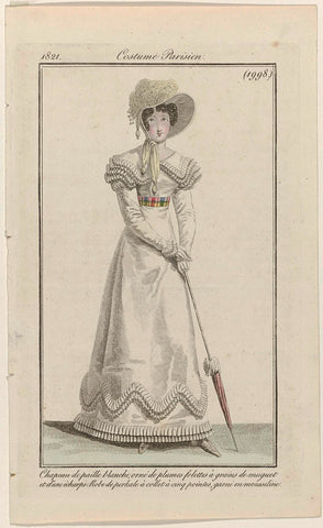 Journal des Dames et des Modes, Costume Parisien, 15 July 1821, (1998): Chapeau de paille blanch (...), anonymous, 1821 Canvas Print