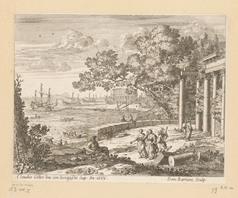 Landscape with Mercury accompanying two women, Dominique Barrière, 1668 Canvas Print