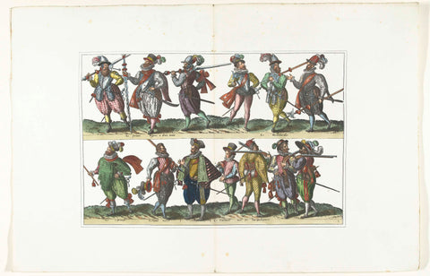 Double plate with thirteen armed civilians in uniform according to fashion in Antwerp, ca. 1580, anonymous, 1872 - 1875 Canvas Print