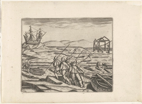 Dragging wood on sleds to the place where the house is built, 1596, anonymous, 1615 - 1617 Canvas Print