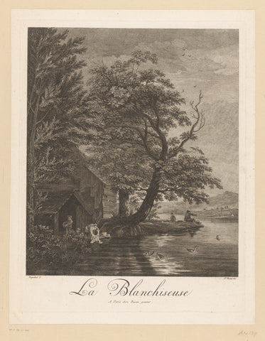 Rivierlandschap met wasvrouw en visser, Pierre François Basan, 1733 - 1797 Canvas Print