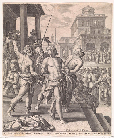 Flogging of the apostles, Johann Sadeler (I), 1580 Canvas Print